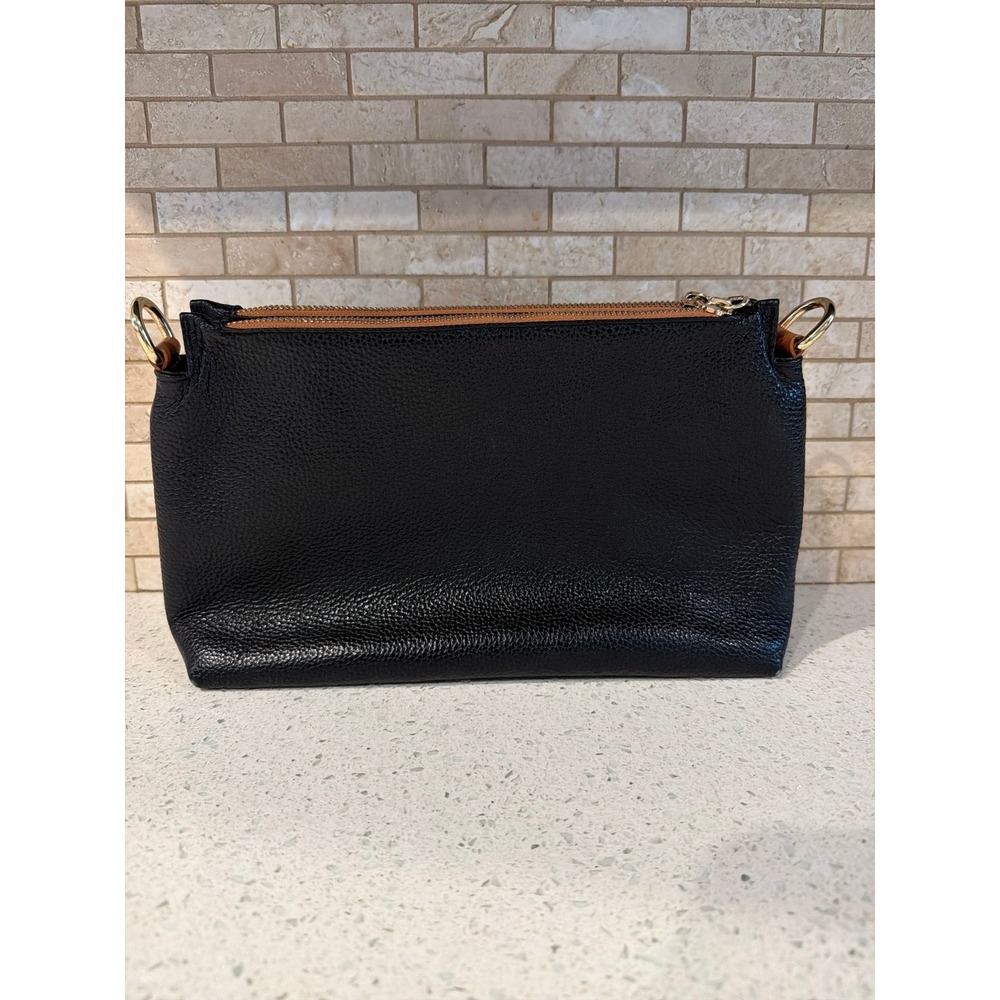 Valentina Black Pebbled Leather Bag Triple Compartment Purse